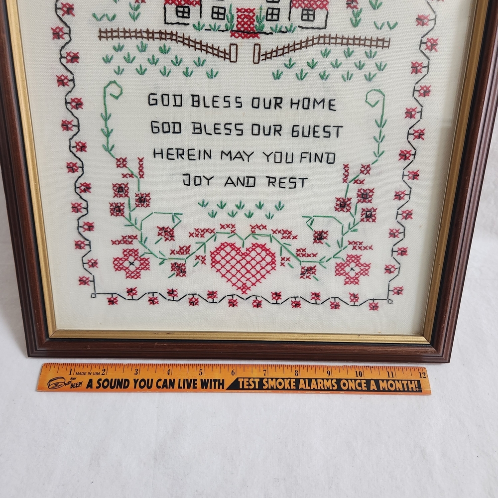 Vintage God Bless Home Completed Cross Stitch Sampler - Picture 8 of 13
